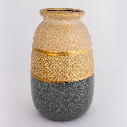 Merkproduct Vaas van keramiek 25,5x15,5 cm goud/grijs