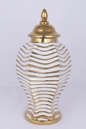 Keramische pot 42,2x21,1 cm goud/wit Nieuw