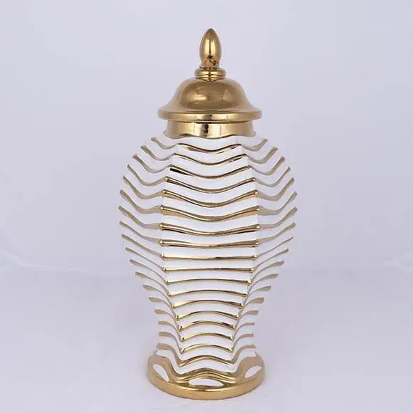 Keramische pot 42,2x21,1 cm goud/wit Nieuw