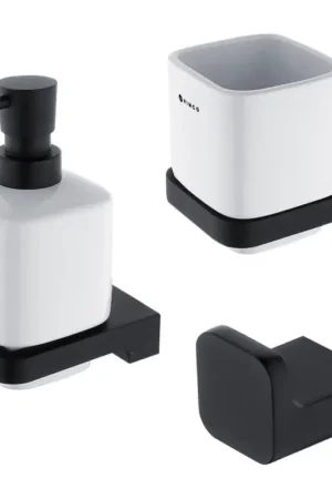 NIMCO MAC set-31K-T-90 - Wandgemonteerde zeepdispenser, tandenborstelhouder en wandhaak MAYA 320 mm wit/mat zwart Uitverkoop
