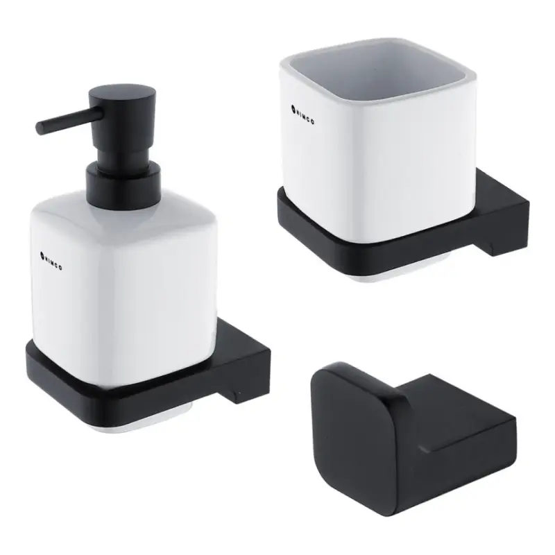 NIMCO MAC set-31K-T-90 - Wandgemonteerde zeepdispenser, tandenborstelhouder en wandhaak MAYA 320 mm wit/mat zwart Uitverkoop