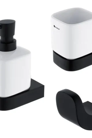 NIMCO NKC set-31K-T-90 - Wandgemonteerde zeepdispenser, tandenborstelhouder en wandhaak NIKAU 320 mm wit/mat zwart Finale Uitverkoop
