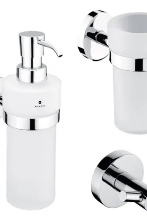 Goedkoop NIMCO UN set-31W-26 - Wandgemonteerde zeepdispenser, tandenborstelhouder en wandhaak UNIX 250 mm mat glas/glanzend chroom