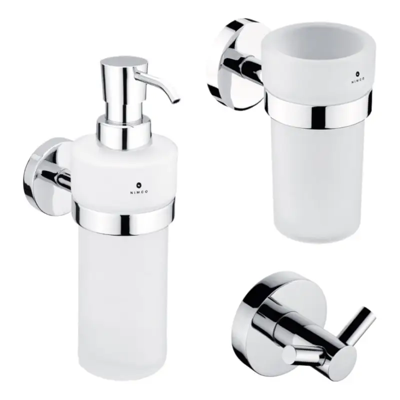 Goedkoop NIMCO UN set-31W-26 - Wandgemonteerde zeepdispenser, tandenborstelhouder en wandhaak UNIX 250 mm mat glas/glanzend chroom