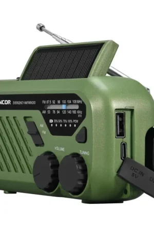 Sencor - Kampeerradio met handdynamo, zonnepaneel en LED-zaklamp 5V/2000 mAh IPX4 groen Bestel Nu