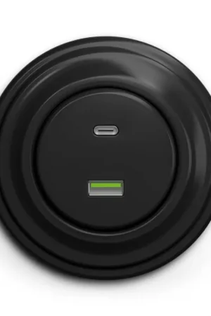 Beperkte Voorraad Kliklap - Retro USB-wandcontactdoos met USB-A en USB-C, zwart frame