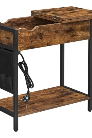 Speciale Aanbieding Bijzettafel ELDUR met ingebouwde lades en USB-poorten, bruin/zwart