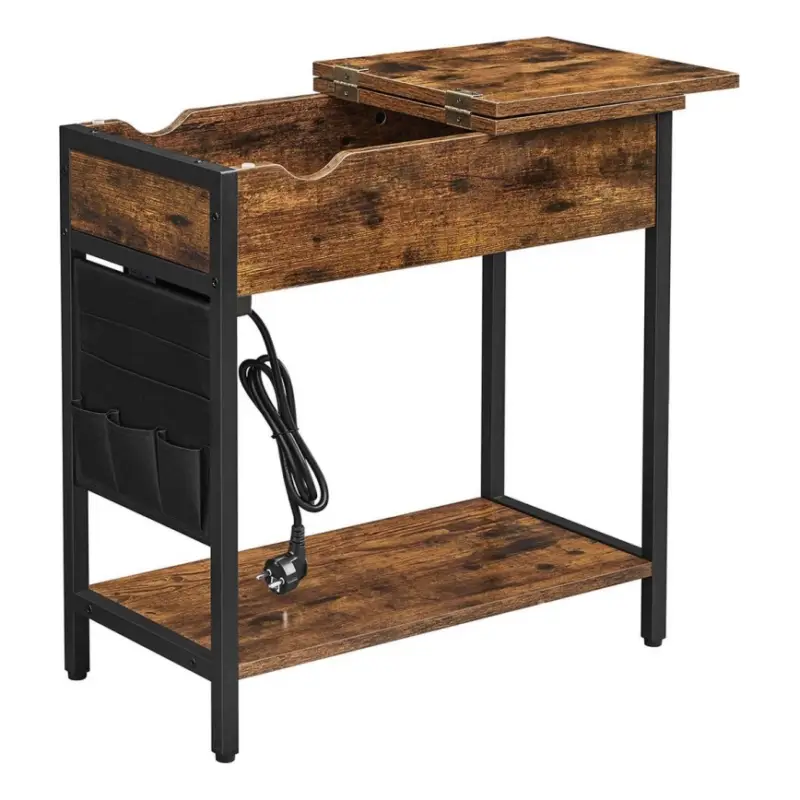 Speciale Aanbieding Bijzettafel ELDUR met ingebouwde lades en USB-poorten, bruin/zwart