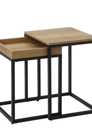 Weekendaanbieding Set van 2 bijzettafels ELDUR bruin/zwart