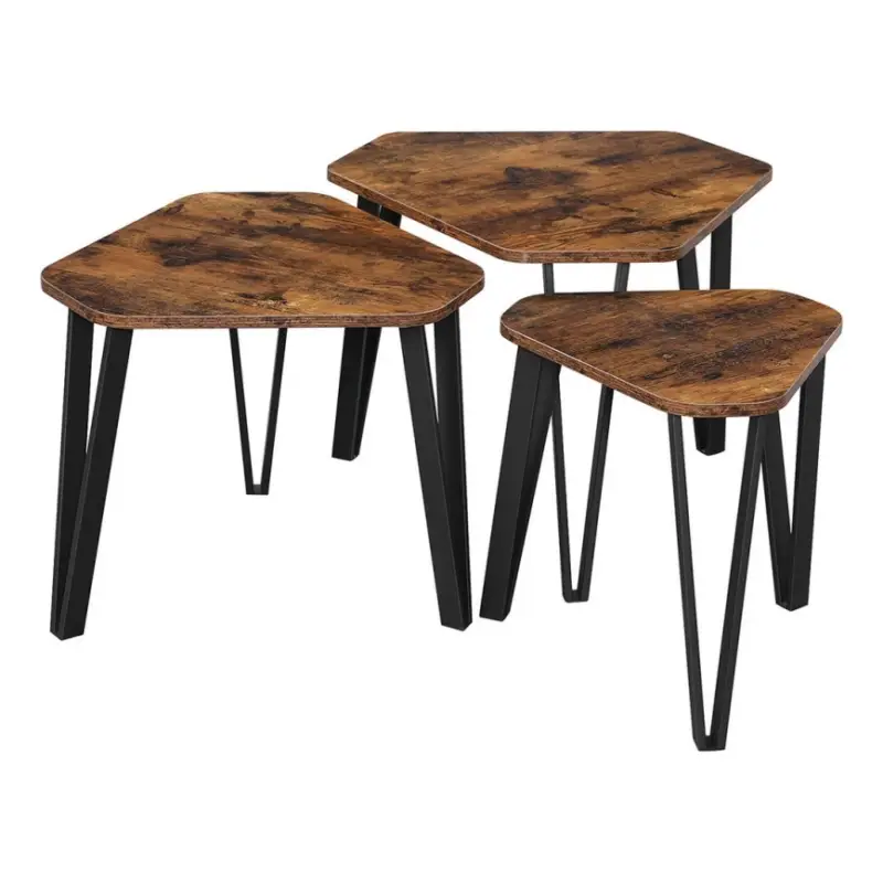 Set van 3 bijzettafels ELDUR bruin/zwart Dagaanbieding