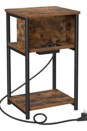 Direct Beschikbaar Bijzettafel met ingebouwde stopcontacten en USB-poorten ROD bruin/zwart