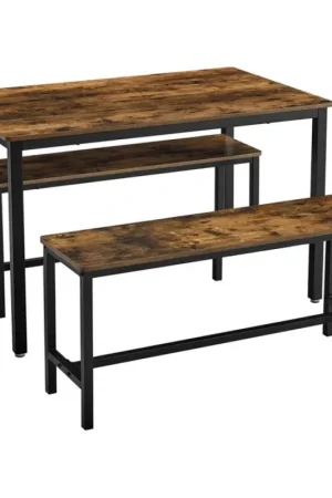 Goedkoop SET Bartafel 110x70 cm + 2x bankjes 97x30 cm TREVOR bruin/zwart