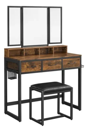 Fabrieksprijs Kaptafel met kruk 28,6x42 cm FLORA bruin/zwart