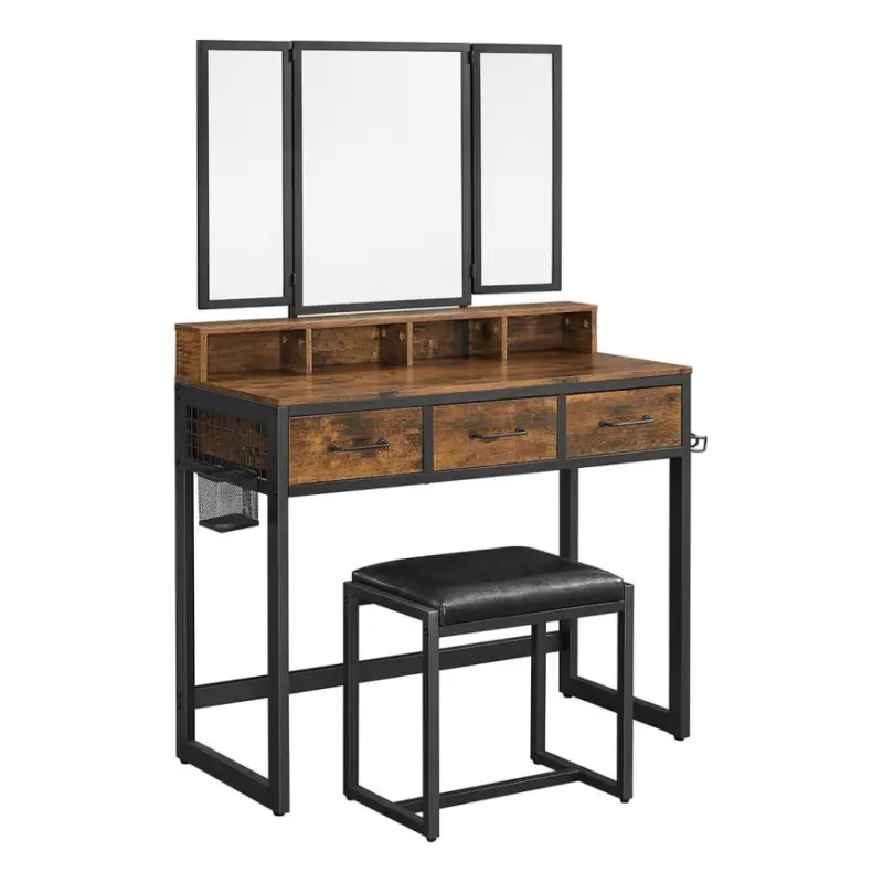 Fabrieksprijs Kaptafel met kruk 28,6x42 cm FLORA bruin/zwart