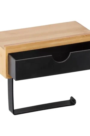 WENKO 24754100 - Toiletrolhouder BAMBUSA 18,5 x 14 cm bruin/zwart Direct Beschikbaar