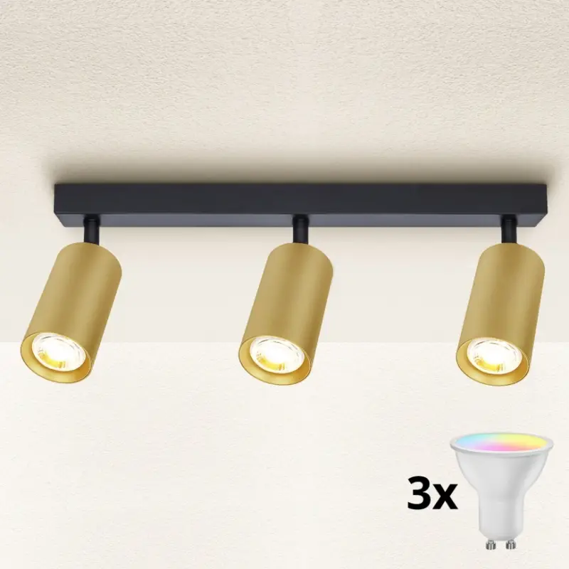Brilagi - Dimbare LED RGBW spot SELE GOLDEN 3xGU10/4,8W/230V 3000K zwart/goud + afstandsbediening Direct Verzonden
