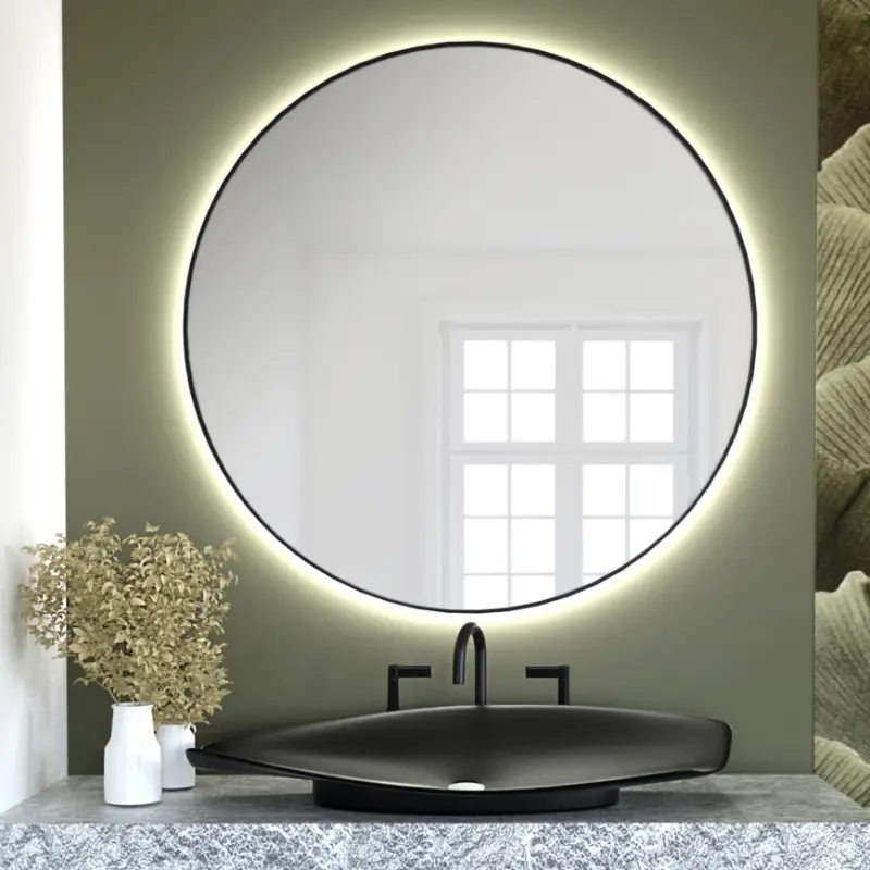 Baltica Design - LED badkamerspiegel met geïntegreerde achtergrondverlichting BRIGHT, 15W, 230V, 4500K, Ø 80 cm, IP65, zwart Snelle Levering