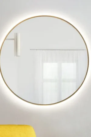 Baltica Design - LED badkamerspiegel voor wandmontage met geïntegreerde BRIGHT-LED-achterverlichting, 15W, 230V, 4500K, Ø 100 cm, IP65, goudkleurig Exclusieve Aanbieding