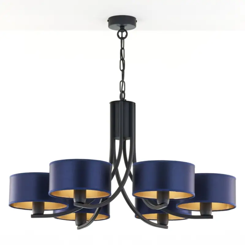 Beperkt Aanbod Jupiter 2102 - Kroonluchter met ketting ARTHUR 6xE27/15W/230V blauw/zwart