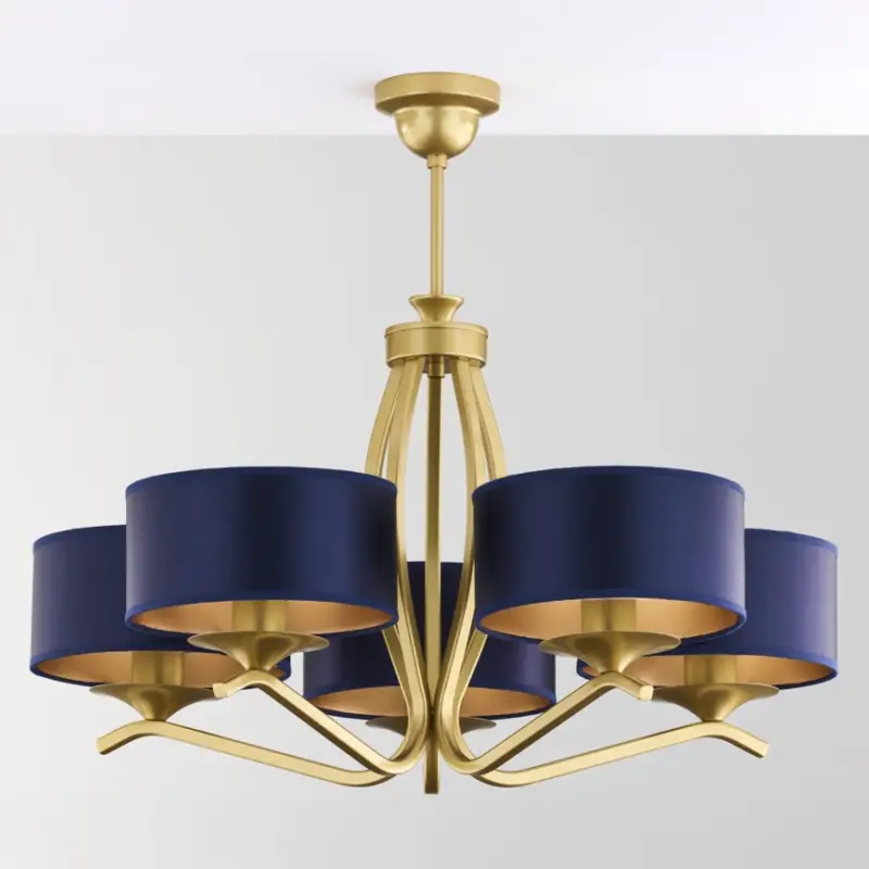 Flitsaanbieding Jupiter 2114 - Kroonluchter met stang KASZMIR 5xE27/15W/230V blauw/goud