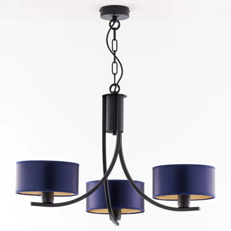 Jupiter 2099 - Kroonluchter aan ketting ARTHUR 3xE27/15W/230V blauw/zwart Populair