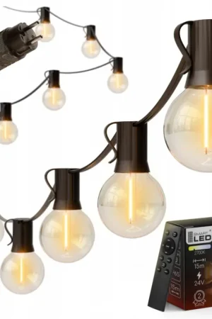Koopje LED dimbare decoratieve lichtslinger voor buiten 25xE12/1W/24/230V 17,5 m IP65 zwart + afstandsbediening