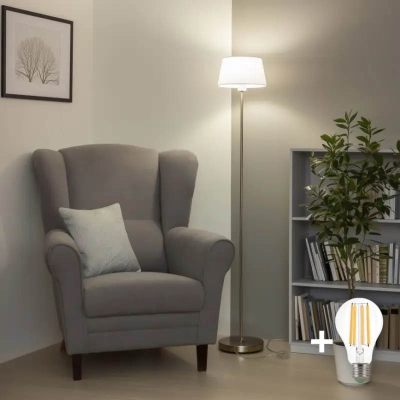 Brilagi - LED-vloerlamp CERIA 1xE27/40W/230V Ø 25 cm wit/mat chroom Actieprijs