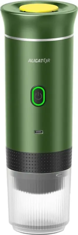 Aligator ACM003 - Draagbare oplaadbare reiskoffiemachine PortaCaffé 3-in-1 72W/7500 mAh groen Beperkt Aanbod