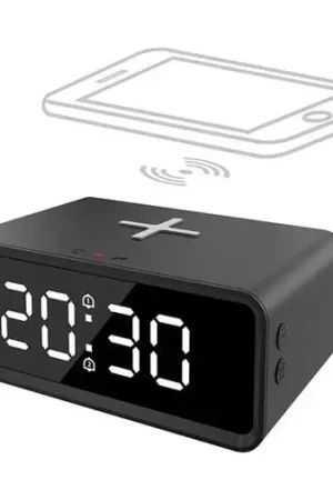 Lage Kosten Digitale klok met Qi draadloze oplader 230V/CR2032 zwart