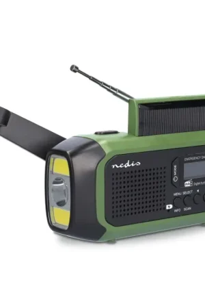 DAB+/FM-radio met handopwinding, zonnepaneel en LED-zaklamp 5V/2500 mAh groen/zwart Tijdelijk Beschikbaar