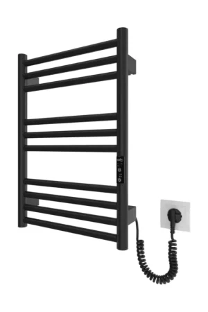 Badkamer handdoekradiator HF GREENWICH 100W/230V 57x43 cm zwart, rechts, rond Betrouwbaar