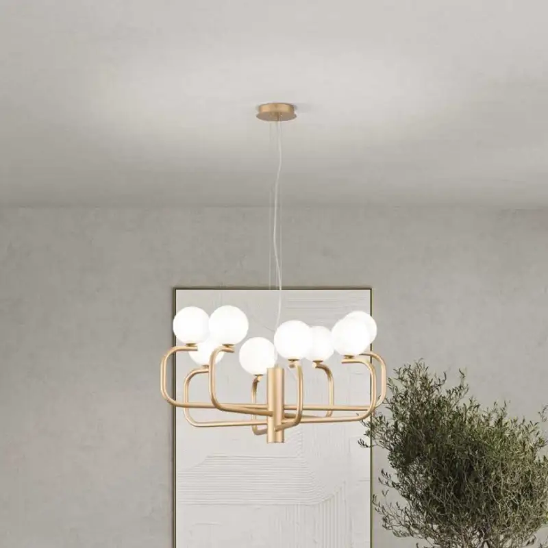 Direct Beschikbaar Ondaluce - Hanglamp aan kabel JEPPY 8xG9/7W/230V Ø 78,5 cm goud/wit