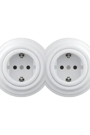 Reblig - Dubbele retro wandcontactdoos met frame SCHUKO 230V sneeuwwit Merkproduct