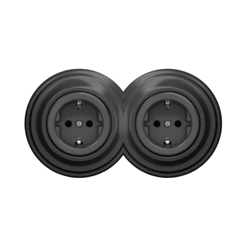 Bestseller Reblig - Dubbele retro-wandcontactdoos met afdekraam SCHUKO 230V, antraciet