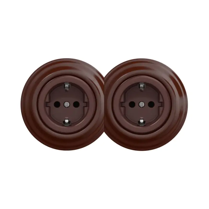 Betaalbaar Reblig - Dubbele retro-wandcontactdoos met frame SCHUKO 230V bruin