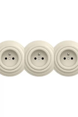 Aanbieding Reblig - Drievoudig retro stopcontact voor binnen met afdekraam 230V beige