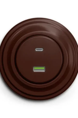 Beperkt Aanbod Reblig - Retro USB-stopcontact A+C met bruin frame