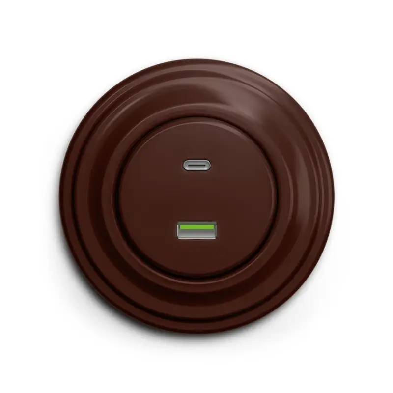 Beperkt Aanbod Reblig - Retro USB-stopcontact A+C met bruin frame
