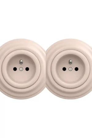 Aanbieding Reblig - Dubbel retro stopcontact voor huishoudelijk gebruik met frame 230V, oudroze