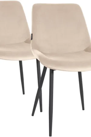 Voordeelprijs Set van 2 eetkamerstoelen Victoria fluweel Kleur:creme