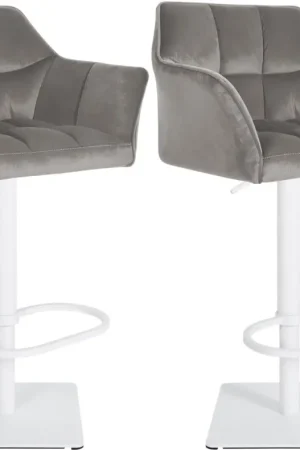 Voordeelprijs Set van 2 barkrukken Damaso met fluwelen bekleding Kleur:grijs | Materiaal frame:Metaal mat wit