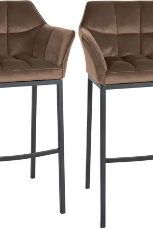 2-delige set barkrukken Damaso fluweel met 4-poots frame Kleur:bruin | Materiaal frame:Metaal mat zwart Korting