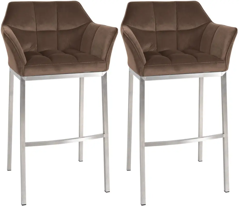 2-delige set barkrukken Damaso fluweel met 4-poots frame Kleur:bruin | Materiaal frame:roestvrij staal Express Levering