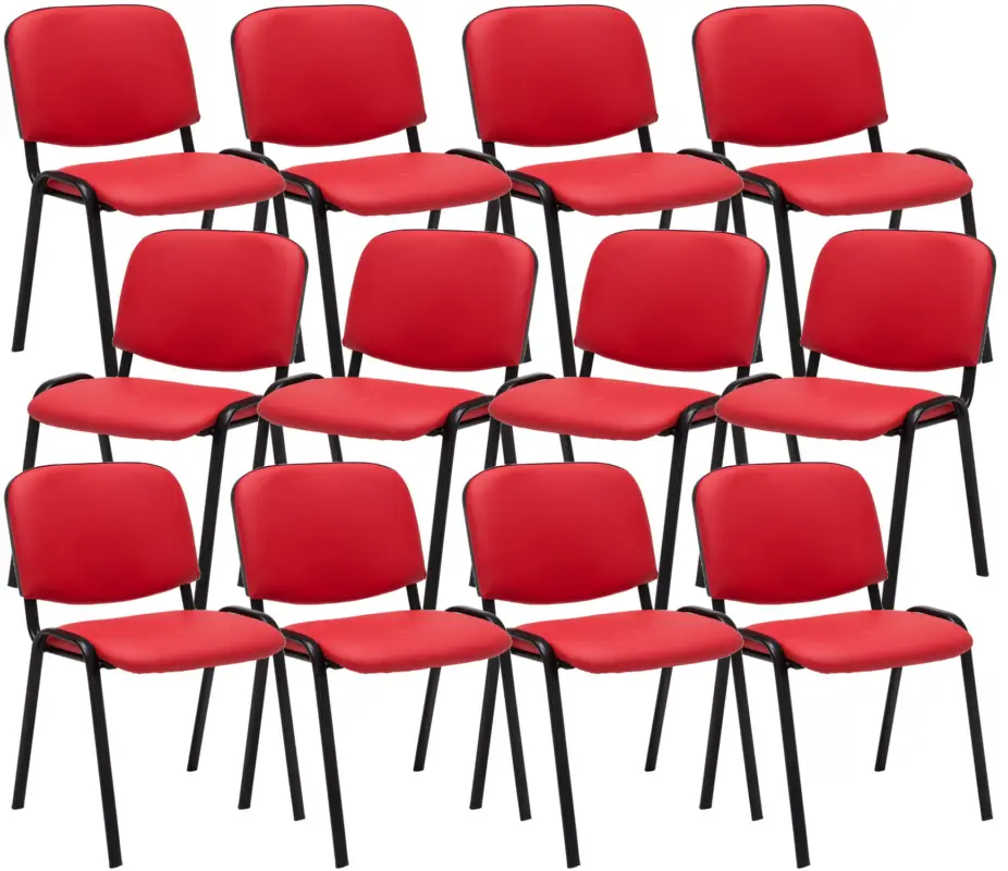 12er set bezoekersstoel Ken Kunstleer Kleur:rood Exclusieve Aanbieding