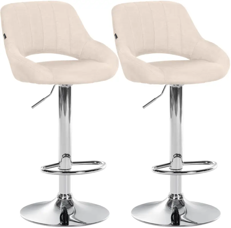 Korting Set van 2 barkrukken Milet, stof Kleur:creme | Materiaal frame:Metaal in chroomoptiek