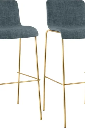 Gecertificeerd Set van 2 Barkrukken Hover Stoffen Zitting Goudkleurig Onderstel Kleur:blauw