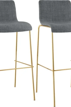 Must-Have Set van 2 Barkrukken Hover Stoffen Zitting Goudkleurig Onderstel Kleur:licht grijs
