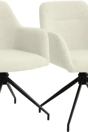 Beperkt Aanbod Set van 2 Eetkamerstoelen Merlinda met teddy stof Kleur:creme