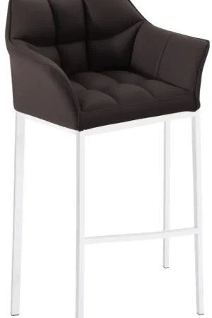 Fabrieksprijs Barkruk Damaso Kunstleer met Vierpootsframe Kleur:bruin | Kleur frame:wit