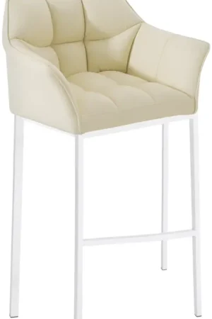 Beperkt Aanbod Barkruk Damaso Kunstleer met Vierpootsframe Kleur:creme | Kleur frame:wit